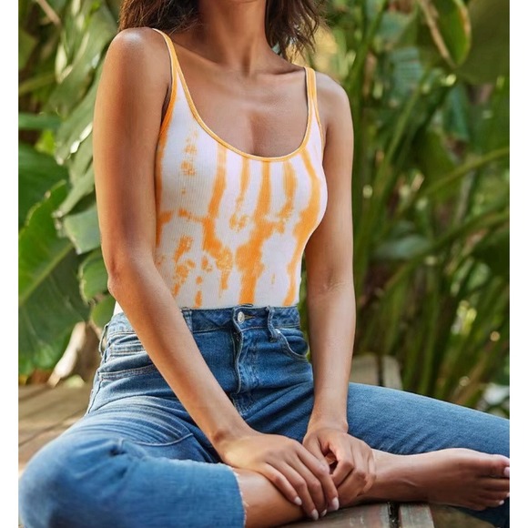 Women's Sexy Cupshe Cali Rib Orange Tie‎ Dye Body Suit Size Medium - Picture 9 of 9